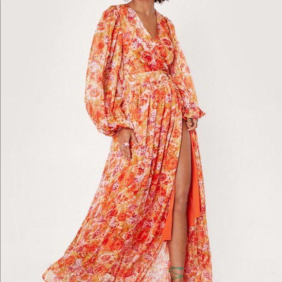 Floral Print V Neck Split Hem Maxi Dress - Picture 4 of 6